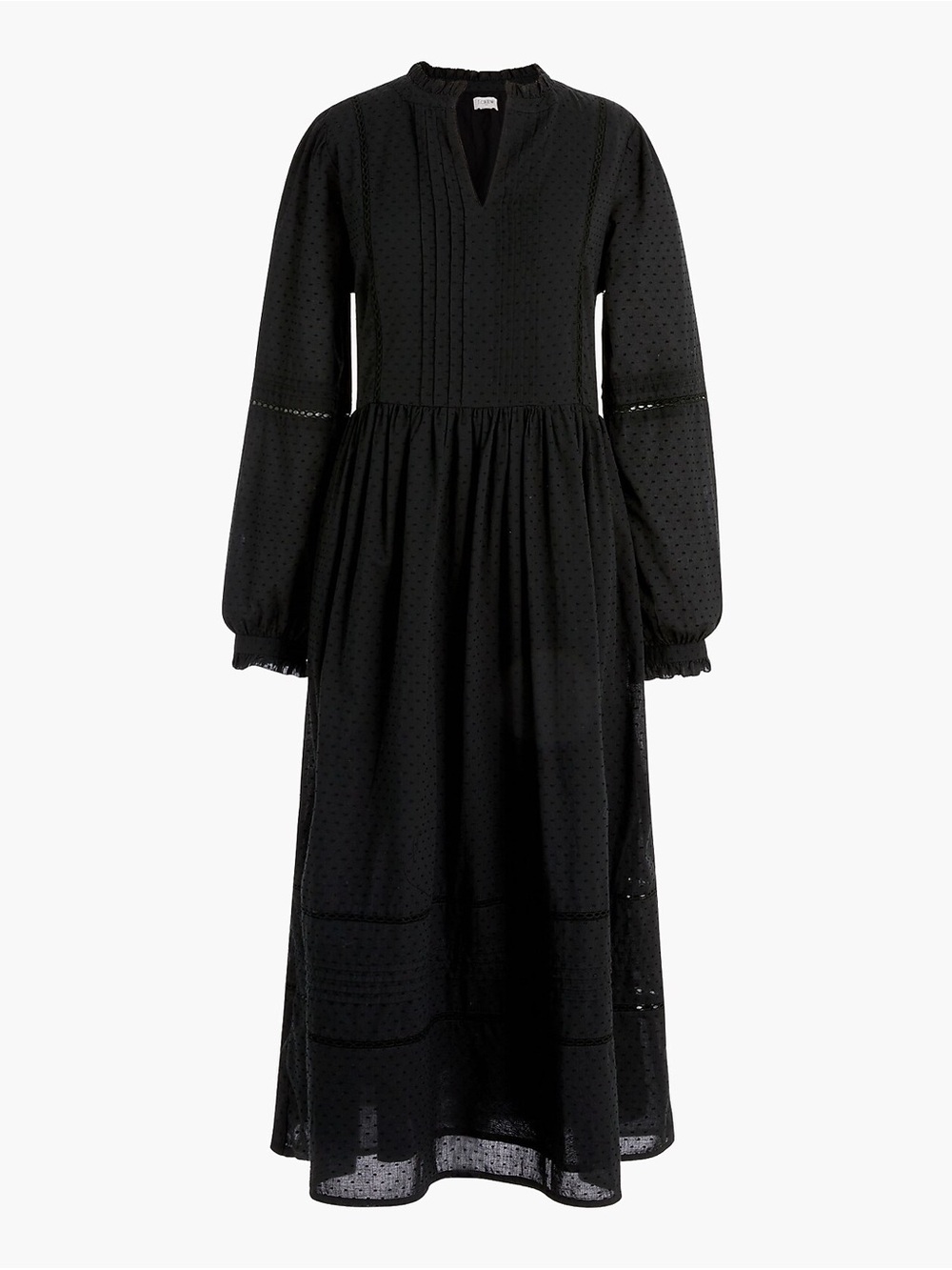 J. Crew Factory Black Long-Sleeve Maxi Dress with Pintuck Trim